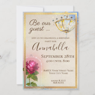 Invitación La belleza y la bestia encantada Fiesta de hadas e