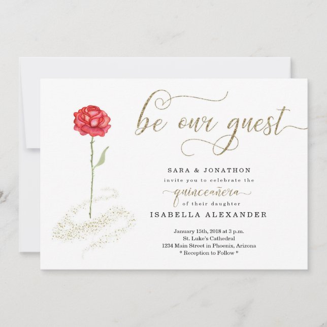Invitación La belleza y la bestia singular de la quinceañera (Anverso)