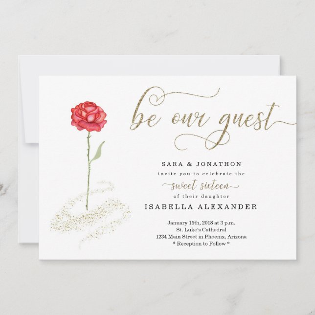 Invitación La belleza y la bestia un dulce único dieciséis (Anverso)