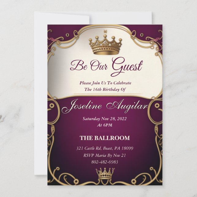 Invitación La belleza y la realeza de la bestia dulce 16 invi (Anverso)