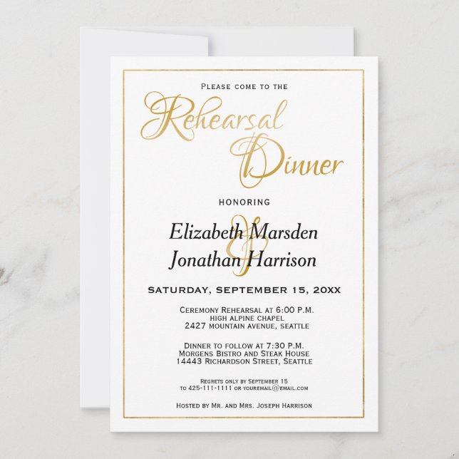 Invitación La Biblia de Muchas Aguas Elegante Cena de Ensayo  (Anverso)