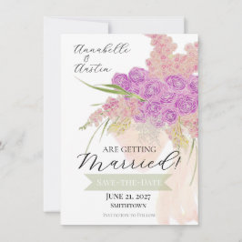 Invitación La Boca Rosa Bouquet Save-The-Date con lazo transp