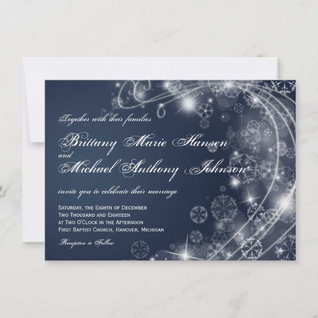 Invitación La boda azul de los copos de nieve del día de (Anverso)