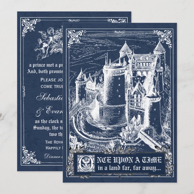 Invitación La boda azul del guión del cuento de hadas invita (Anverso / Reverso)