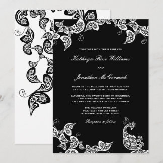 Invitación La boda blanca floral elegante del pavo real del