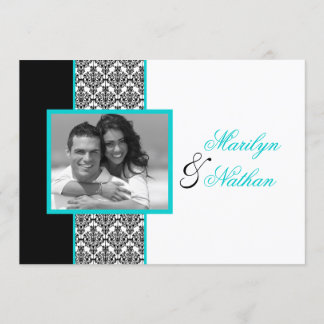 Invitación La boda blanca negra de la foto del damasco de la