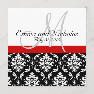 Invitación La boda blanca negra roja del damasco del