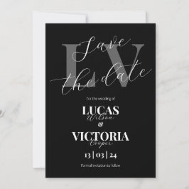Invitación La boda blanca y negra moderna salva la fecha