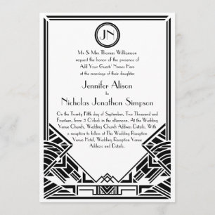 Invitación La boda blanco y negro de Gatsby del art déco