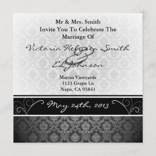 Invitación La boda blanco y negro del damasco invita