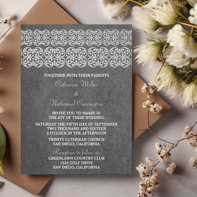 Invitación La boda bohemia moderna gris invita (Gray Modern Bohemian Wedding Invite)