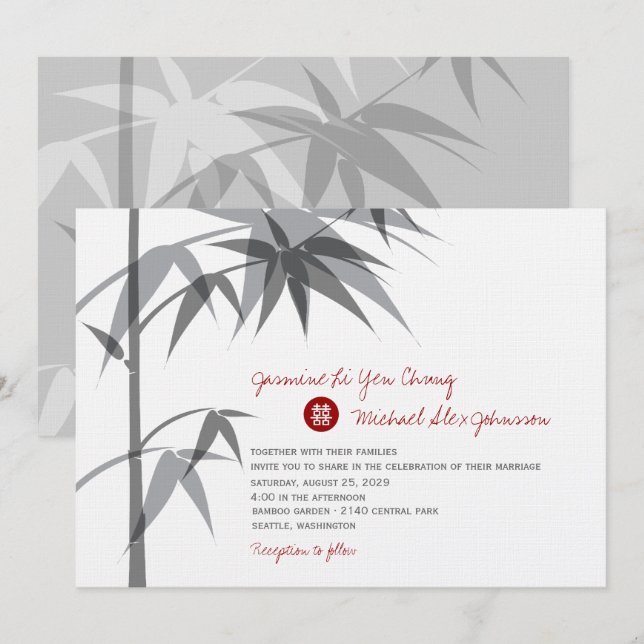 Invitación La boda china del árbol de bambú asiático oriental