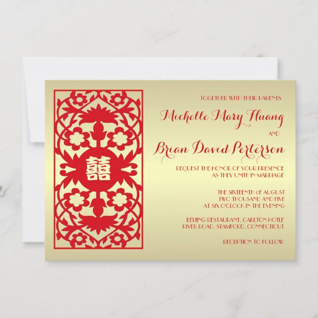 Invitación La boda china del oro rojo clásico de la tradición (Anverso)