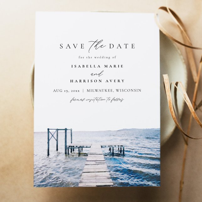 Invitación La boda de acuarela del muelle LAKE Guardar la fec (Subido por el creador)
