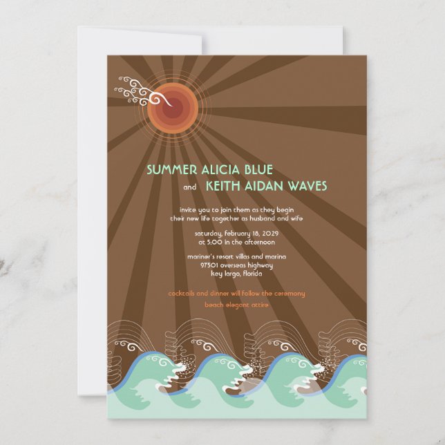 Invitación La boda de Brown Sun de las ondas de Guay del (Anverso)