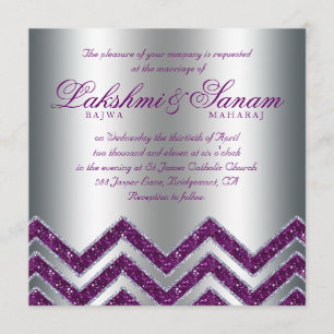 Invitación La boda de Chevron invita a la plata púrpura 2 de