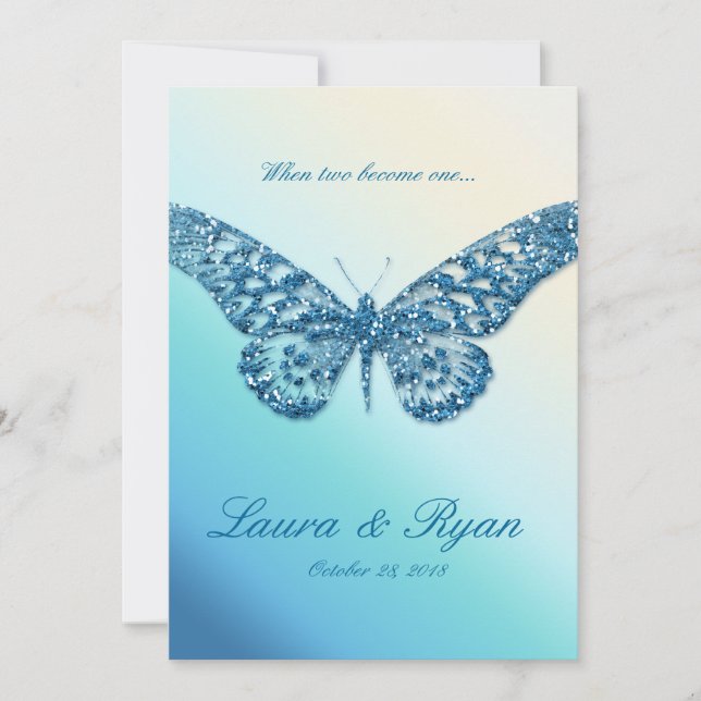 Invitación La boda de la mariposa invita al azul de la chispa (Anverso)