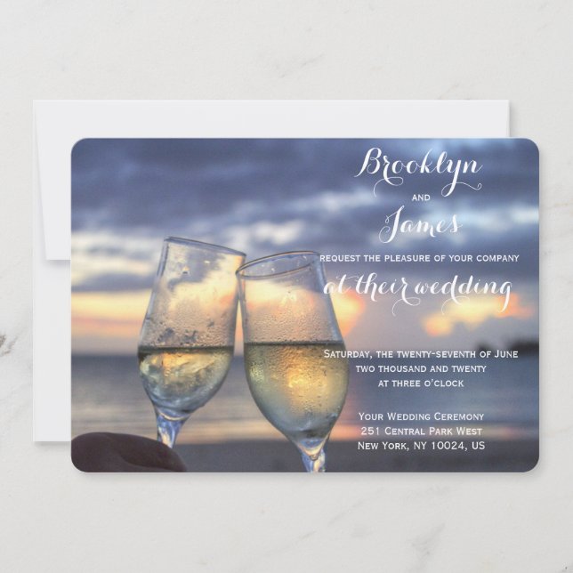 Invitación La boda de la playa de Sunset redondeada (Anverso)
