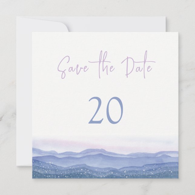 Invitación La Boda De Las Montañas Púrpura Salva La Fecha (Anverso)