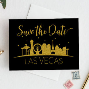 Invitación La boda de Las Vegas en negro y oro salva la fecha