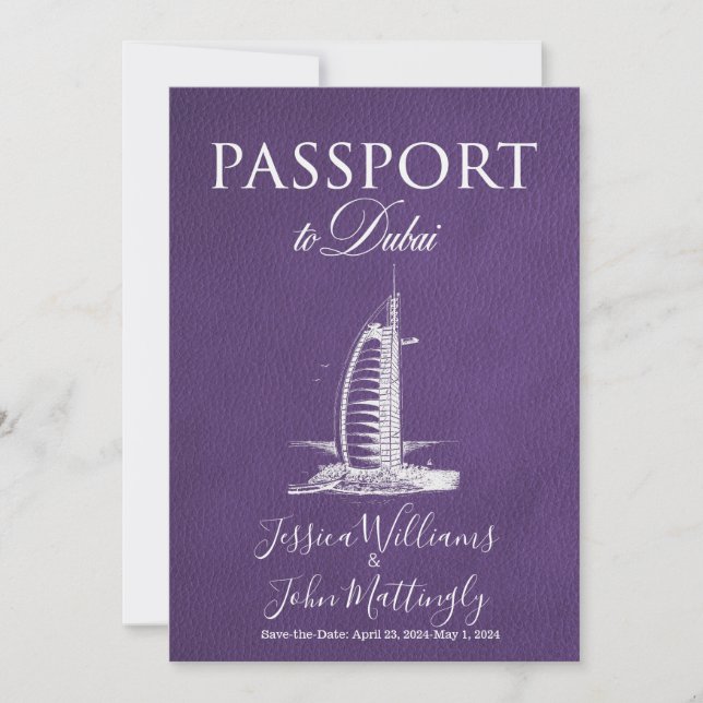Invitación La boda de Leather Dubai Passport Ahorra la fecha (Anverso)