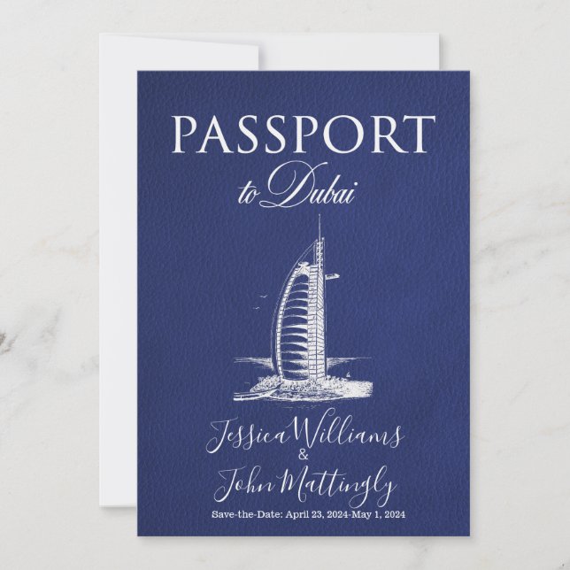 Invitación La boda de Leather Dubai Passport Ahorra la fecha (Anverso)