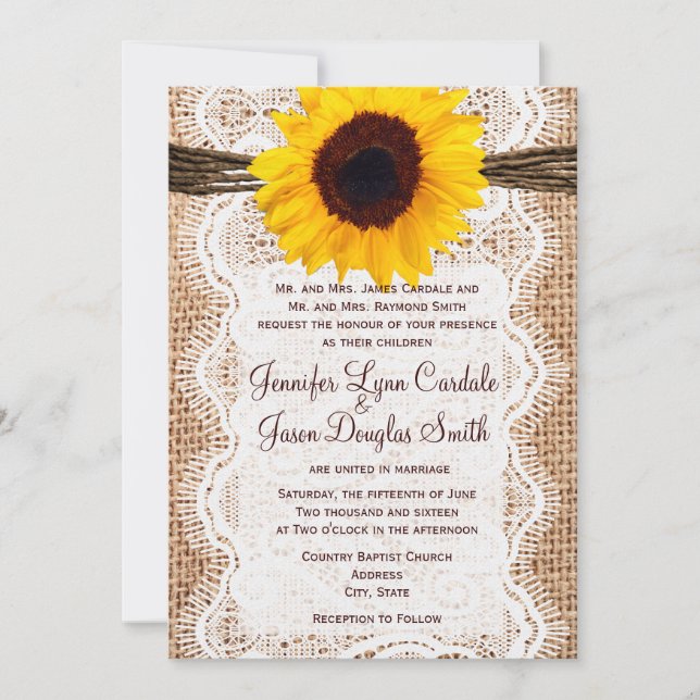 Invitación La boda de los girasoles rusos de los encajes invi (Anverso)