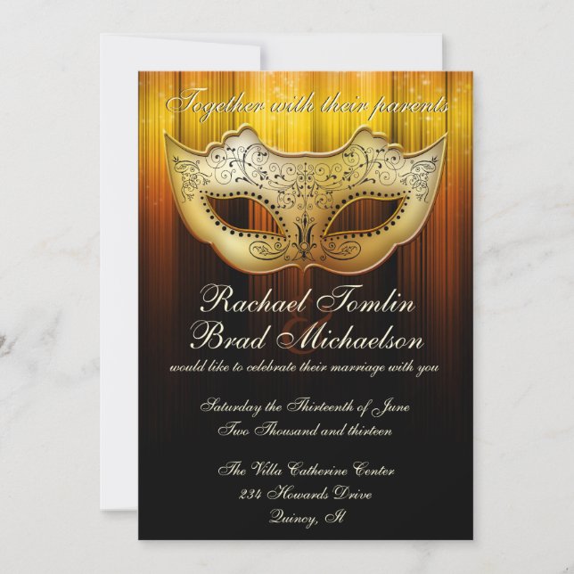 Invitación La boda de lujo de la mascarada del oro del (Anverso)