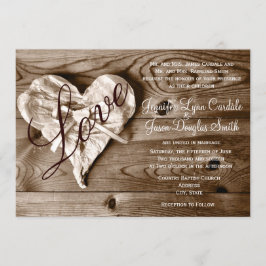 Invitación La boda de madera del corazón del amor del granero