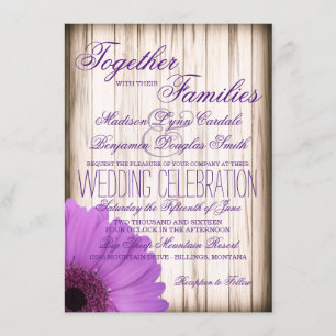 Invitación La boda de madera del país rústico púrpura de la