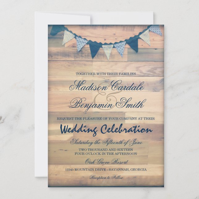 Invitación La boda de madera rústica de la bandera del (Anverso)