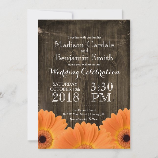 Invitación La boda de madera rústica de las margaritas (Anverso)