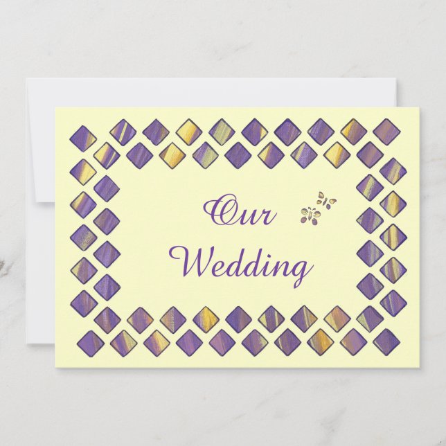 Invitación La boda de mariposas moradas de diamantes amarillo (Anverso)