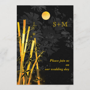 Invitación La boda de oro del monograma de los bambúes invita