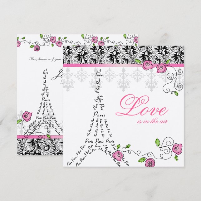 Invitación La boda de París invita a rosas rosadas blanco neg