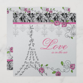 Invitación La boda de París invita a rosas rosadas blanco neg