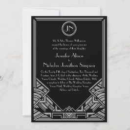 Invitación La boda de plata negra del estilo de Gatsby del