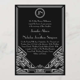 Invitación La boda de plata negra del estilo de Gatsby del