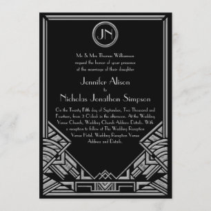 Invitación La boda de plata negra del estilo de Gatsby del
