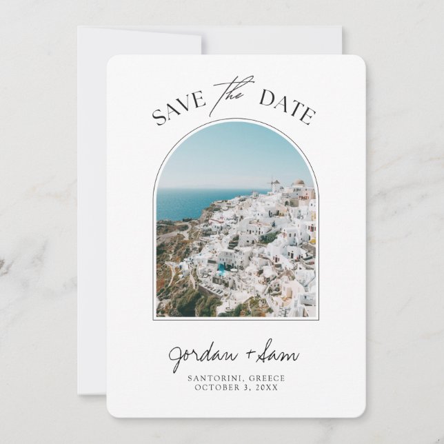 Invitación La boda de Santorini salva la fecha (Anverso)