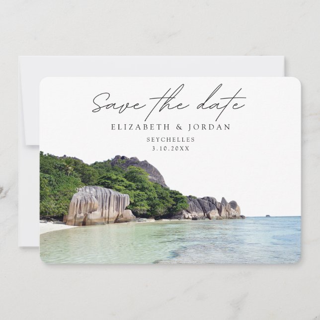 Invitación La boda de Seychelles salva la fecha (Anverso)