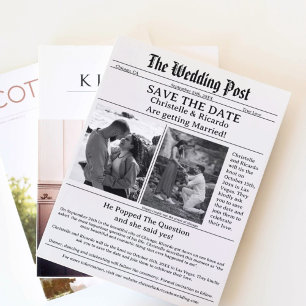 Invitación La boda de un periódico moderno salva la fecha