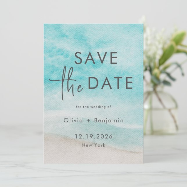 Invitación La Boda De Verano Moderno En La Playa Del Océano S (Anverso de pie)