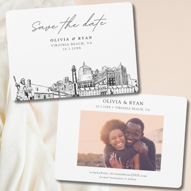 Invitación La boda de Virginia Beach salva la fecha (Modern Virginia Beach Wedding Save the Date Invitation with Engagement Photo)
