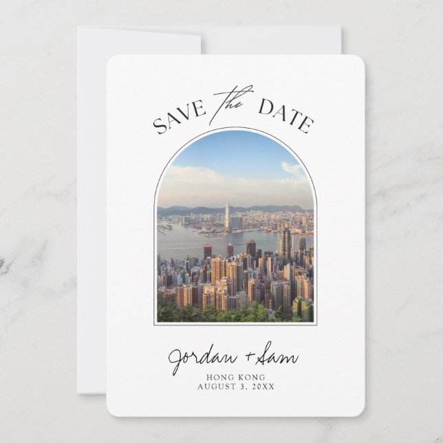 Invitación La boda del atardecer de Hong Kong salva la fecha (Anverso)