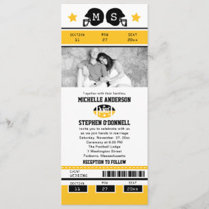 Invitación La boda del boleto del fútbol del negro del oro