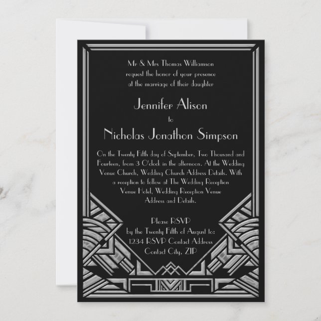 Invitación La boda del estilo de Gatsby del art déco del (Anverso)