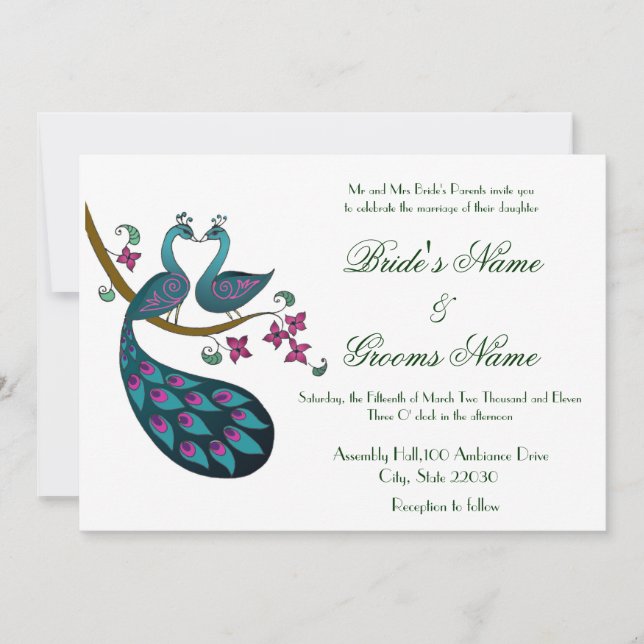 Invitación La boda del pavo real -1 invita (Anverso)