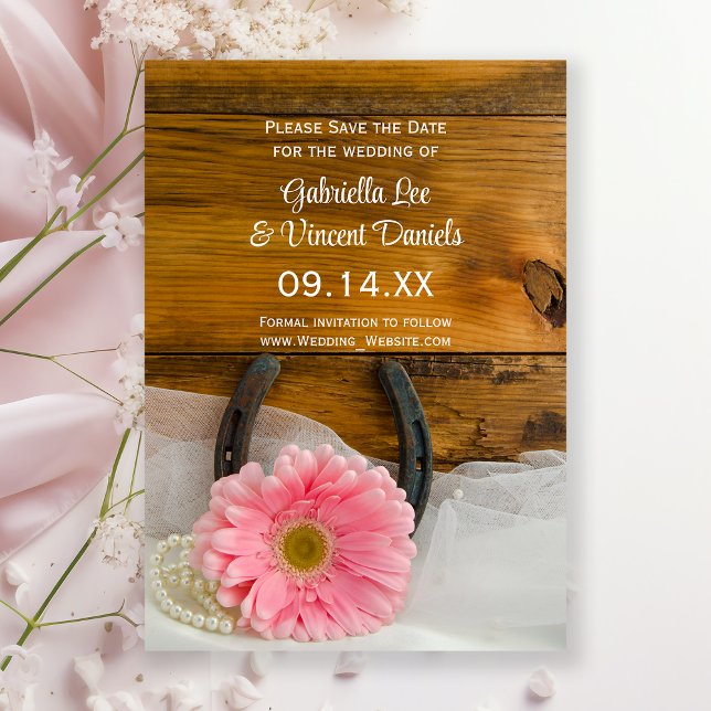 Invitación La boda del pink Daisy Horseshoe Barn Save the Dat (Subido por el creador)