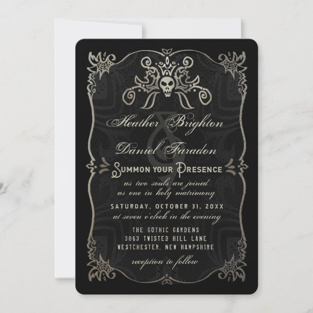 Invitación La boda elegante del cráneo del oro negro de (Anverso)
